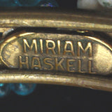 Miriam Haskell Vintage Hinged Bangle Bracelet w/ White & Aqua Beads
