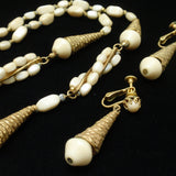 Miriam Haskell Necklace Earrings Set Vintage Cream Conical Beads Unusual