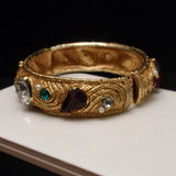 Stone Studded Bangle Bracelet Hinged Vintage Gold Tone