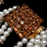 Hobe Set 5-Strand Necklace Bracelet Vintage Faux Pearls & Topaz Rhinestones