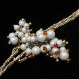 Hobe Set Vintage Rope Chain Lariat Faux Pearls Rhinestone Necklace Bracelet Earrings