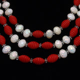 Hobe Set Red & White Necklace Earrings Vintage