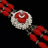 Hobe Set Red & White Necklace Earrings Vintage