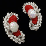 Hobe Set Red & White Necklace Earrings Vintage