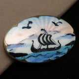Norway Silhouette Picture Pin Vintage Enamel Sterling Silver Ivar Holth Viking Ship