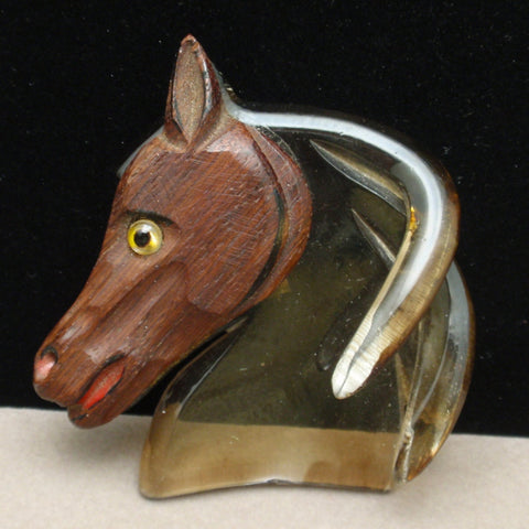 Wood and Lucite Horse Pin