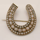 Horseshoe Pin Victorian Pearls & Angelskin Coral 15k Yellow Gold Antique