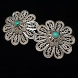 Filigree Flower Earrings Vintage Handmade Israel Turquoise Cabs
