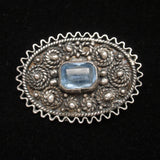 Oval Pin 935 Silver Blue Stone Israel Vintage
