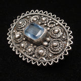 Oval Pin 935 Silver Blue Stone Israel Vintage