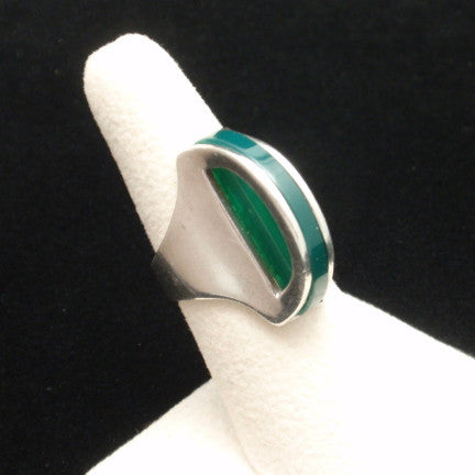 Modernist Sterling Silver Ring Green Glass Israel – World of ...