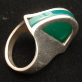 Modernist Sterling Silver Ring Green Glass Israel
