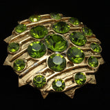 Jeanne Brooch Pin Large Green Stones Striped Texture Star-Points Edging