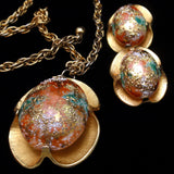 Easter Egg Set Necklace Earrings Vintage Judy Lee Glass Art Stones