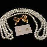 Bow Enhancer & Earrings w Imitation Pearl Necklace Vintage Set KJL Lane for Avon