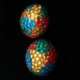 Richard Kerr Earrings Round Domed Rhinestones Vintage 1980s