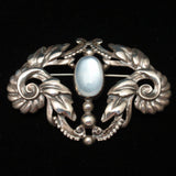 Moonstone & Sterling Silver Brooch Pin Vintage Walter Lampl Scroll Design