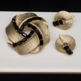 Black Stones Pin & Earrings Set Lisner Vintage Eternal Knot Design