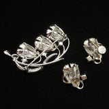 White Flower Pin & Earrings Set Vintage Lisner