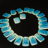 Alice Lund Denmark Necklace Earrings Set Blue Glazed Ceramic Vintage