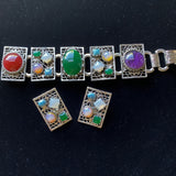 Multi-Colored Stones Vintage Bracelet Earrings Set