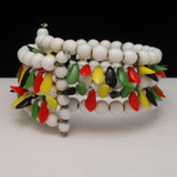 Glass Bead Bracelet with Multi-Colored Fringe One-Size-Fits-All Memory Wire