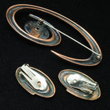 "Coronet" Set Vintage Copper & Enamel Brooch Pin & Earrings Matisse Renoir