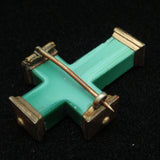 Green Glass Cross Pin with Gold Filled End Caps Vintage Dimensional