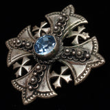 Jerusalem Cross Brooch Pin Pendant 900 Silver Blue Stone