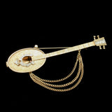 Lute Brooch Pin Musical Instrument Vintage Figural Mandle