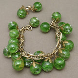 Green Glass Marbles Set Vintage Bracelet and Earrings