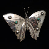 Butterfly Pin Sterling Silver Turquoise Large Mexico Signed Figural