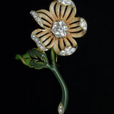 Flower Pin Vintage Rhinestones & Enamel Brooch Nolan Miller