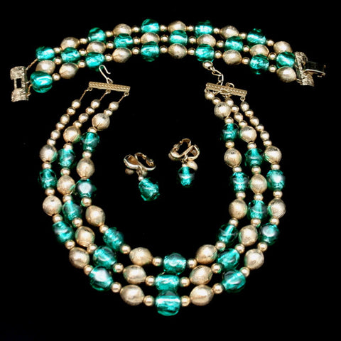 Napier Parure Set Necklace Bracelet Earrings Sommerso Foil Beads Vintage