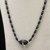 Black Glass & Crystal Necklace Vintage 1920s