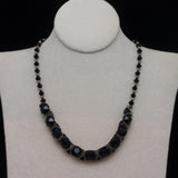 Black Glass Necklace Faceted with Gear-Shaped Spacers