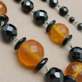 Black & Orange Necklace Faceted Glass Beads Vintage