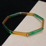 Octagonal Bracelet Vintage Celluloid and Rhinestones Bangle Orange/Gold Green