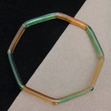 Octagonal Bracelet Vintage Celluloid and Rhinestones Bangle Orange/Gold Green