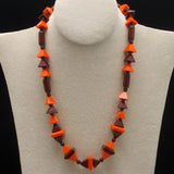 Orange and Brown Glass Beads Necklace Vintage Geometric Art Deco