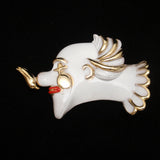 Clown Brooch Pin White Enamel Bird on Nose Figural Circus AJC
