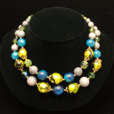 Double Strand Necklace Chartreuse Lime Lavender Azure Beads Vintage