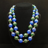 Double Strand Necklace Green Blue Sparkly Faceted Plastic Beads Vintage