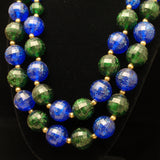 Double Strand Necklace Green Blue Sparkly Faceted Plastic Beads Vintage