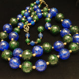 Double Strand Necklace Green Blue Sparkly Faceted Plastic Beads Vintage