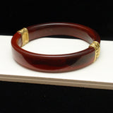 Burgundy Cranberry Bangle Bracelet Trifari Gold Tone Metal Wrap Accents