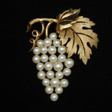 Cluster of Grapes Pin Vintage Trifari Imitation Pearls Brooch