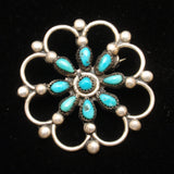 Turquoise Sterling Silver Pin Vintage Petit Point American Southwest