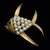 Fish Pin Gold Tone with Imitation Pearls Vintage