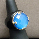 14k Gold Black Onyx Blue Quartz Fashion Ring